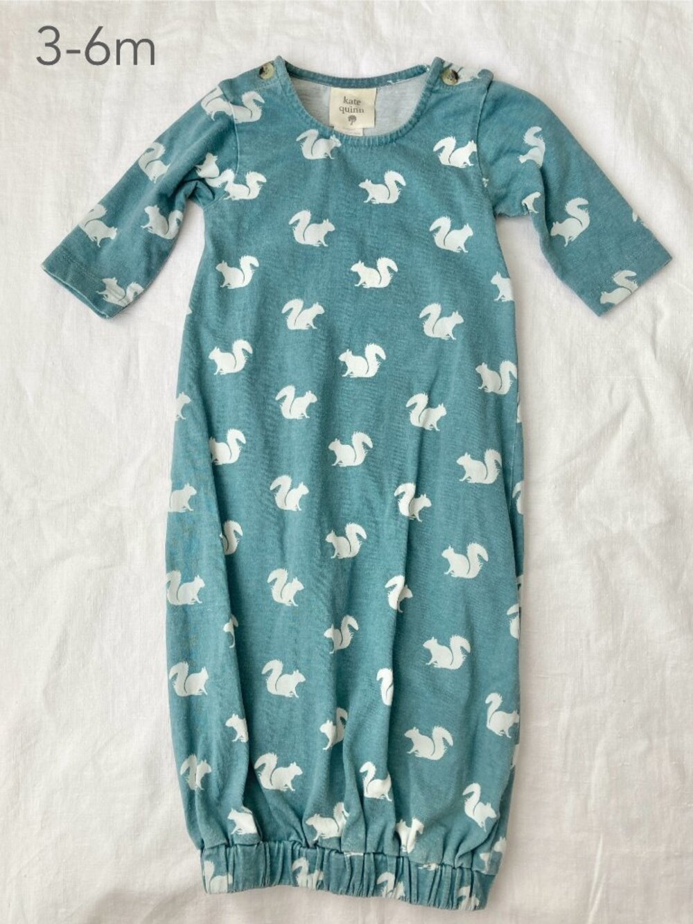 🪴5/$30 Kate Quinn 3-6 Months Baby Infant Blue Squirrel Sleeping Gown